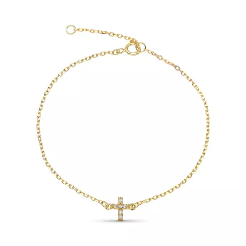 9K PULSERA ORO AMARILLO CRUZ DIAMANTES NATURALES 0.048 CTS 18XM - 16CM 1