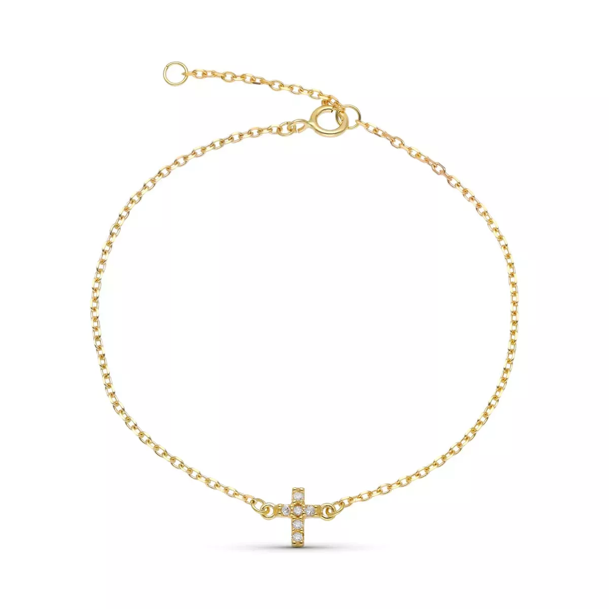 9K PULSERA ORO AMARILLO CRUZ DIAMANTES NATURALES 0.048 CTS 18XM - 16CM 1