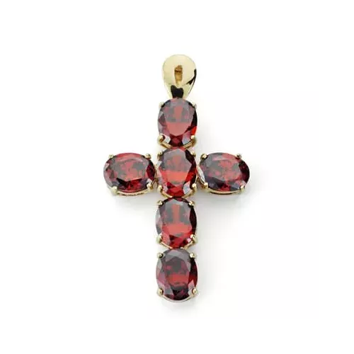 18K CRUZ ORO AMARILLO GRANATE 45X25 MM 4