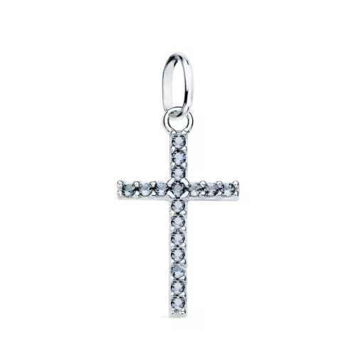 18K CRUZ ORO BLANCO CON CIRCONITA AZULES. 16X10 MM 0