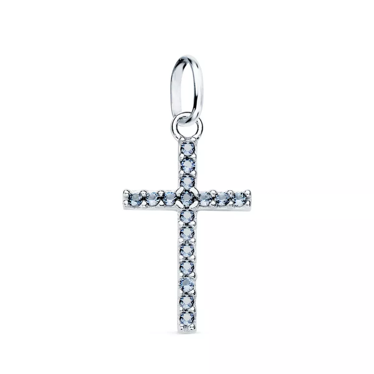 18K CRUZ ORO BLANCO CON CIRCONITA AZULES. 16X10 MM 0