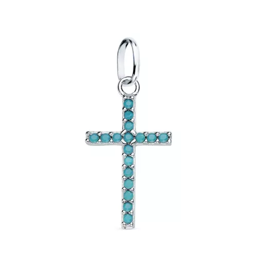 18K CRUZ ORO BLANCO CON PIEDRAS TURQUESAS. 16X10 MM 0