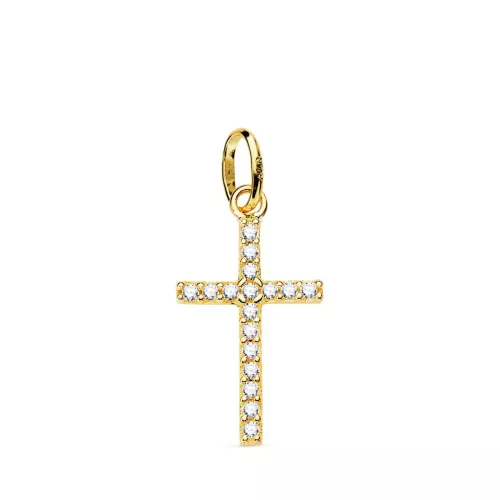 18K CRUZ ORO AMARILLO CON CIRCONITA BLANCAS. 18X10 MM 0