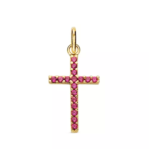 18K CRUZ ORO AMARILLO PIEDRAS ROJAS 16X10 MM 0