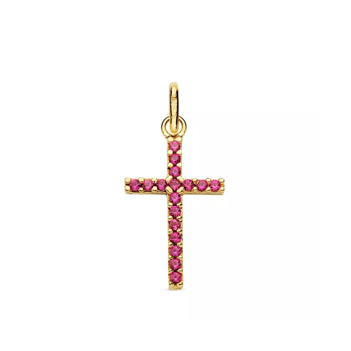 18K CRUZ ORO AMARILLO PIEDRAS ROJAS 16X10 MM 0