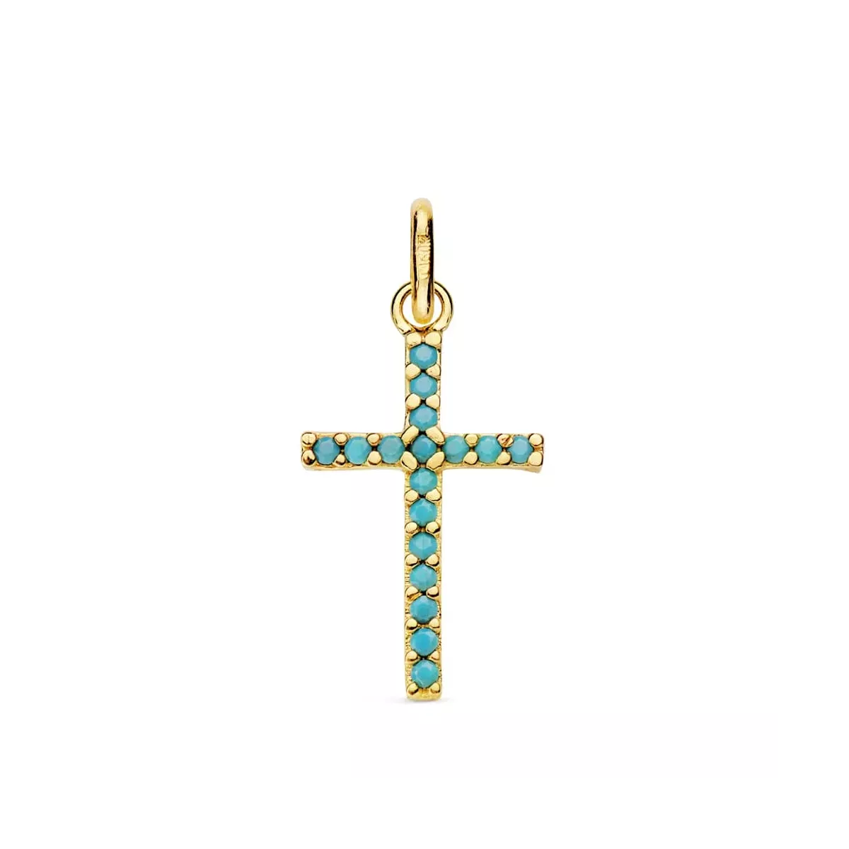18K CRUZ ORO AMARILLO PIEDRAS TURQUESAS 16X10 MM 0