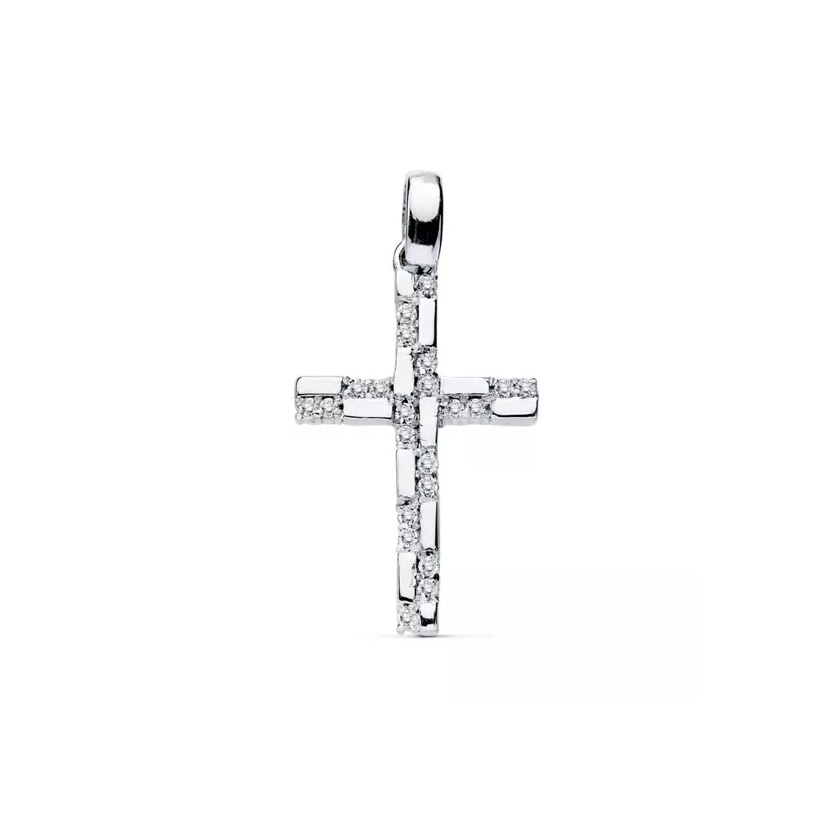 18K CRUZ ORO BLANCO CIRCONITA 19X12 MM 2