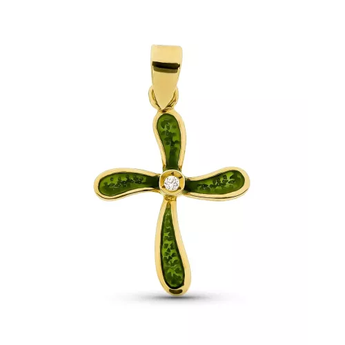 18K CRUZ ORO AMARILLO ESMALTADA CIRCONITA 21X15 MM 1