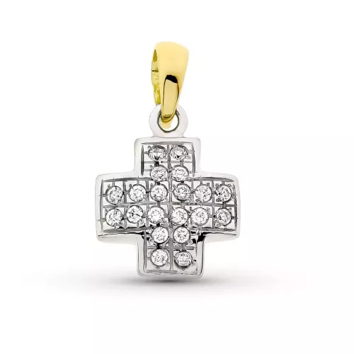 18K CRUZ ORO BICOLOR CON CIRCONITA 16X13 MM 2