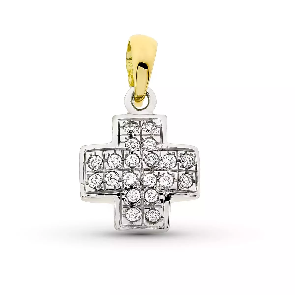 18K CRUZ ORO BICOLOR CON CIRCONITA 16X13 MM 2