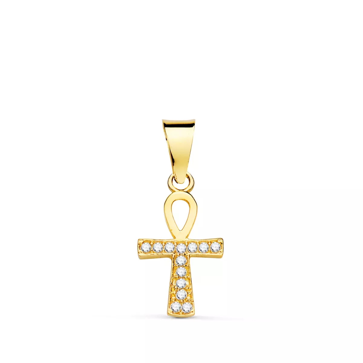 18K CRUZ DE LA VIDA ORO AMARILLO CON CIRCONITA BLANCAS. 14 X 8 MM 0