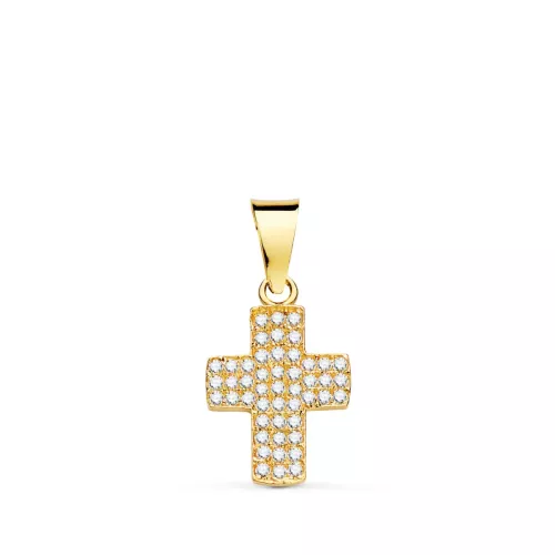 18K CRUZ ORO AMARILLO CON CIRCONITA BLANCAS. 14