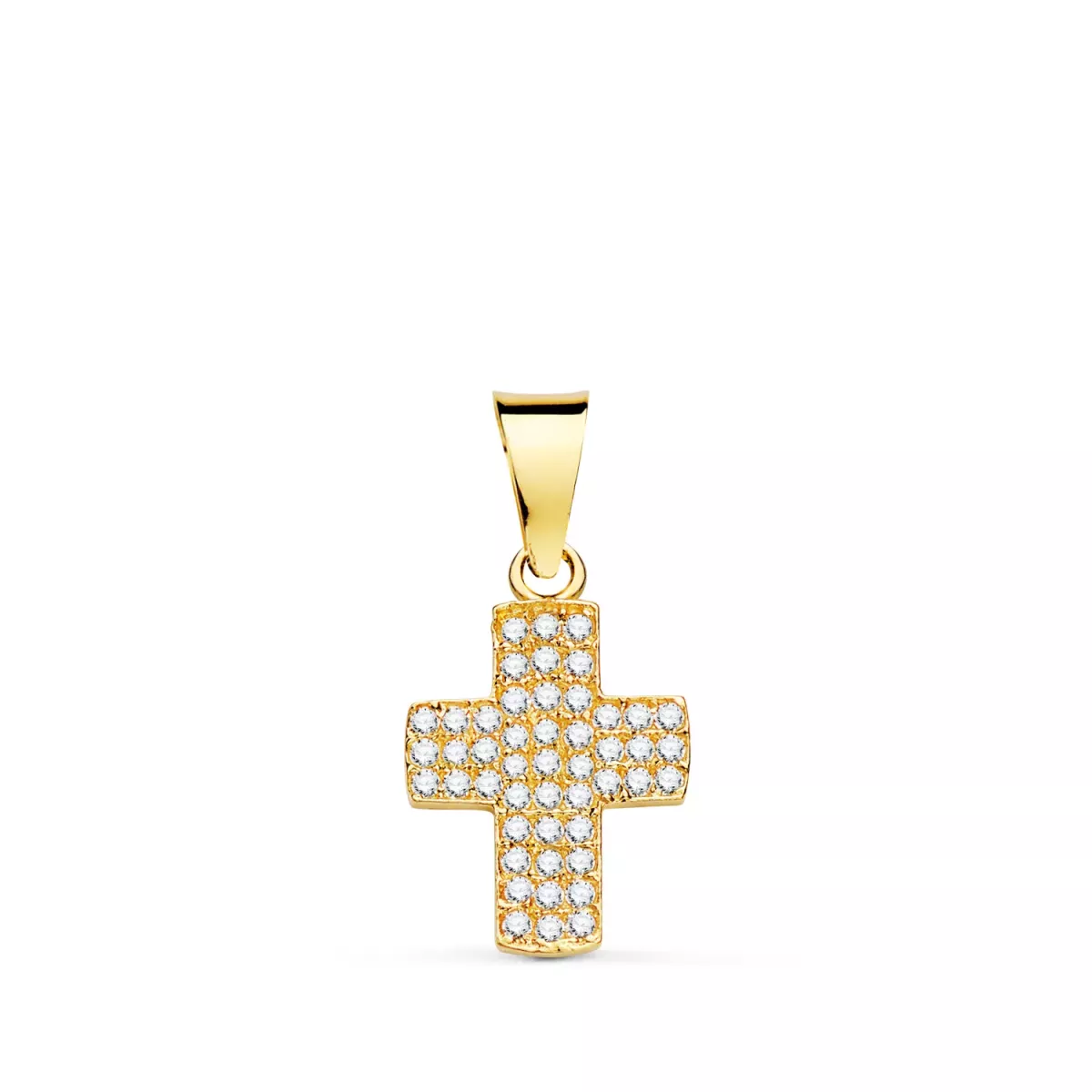 18K CRUZ ORO AMARILLO CON CIRCONITA BLANCAS. 14