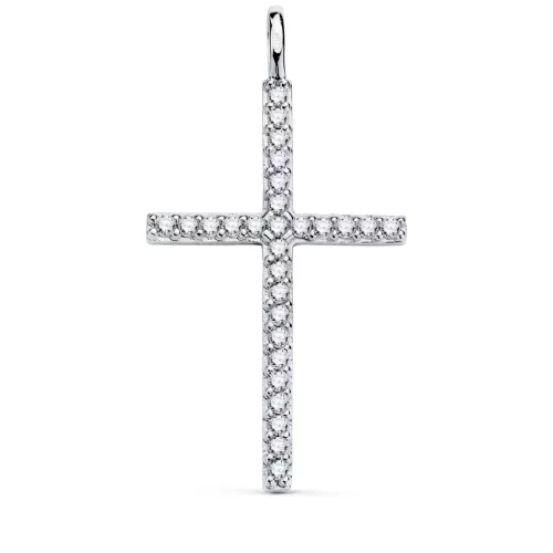 18K CRUZ ORO BLANCO CON CIRCONITA BLANCAS. 36 X 19 MM. ANILLA FIJA 1