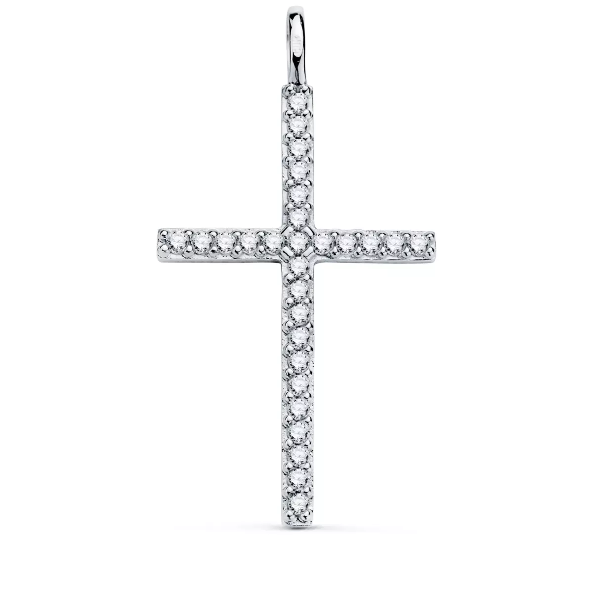 18K CRUZ ORO BLANCO CON CIRCONITA BLANCAS. 36 X 19 MM. ANILLA FIJA 1