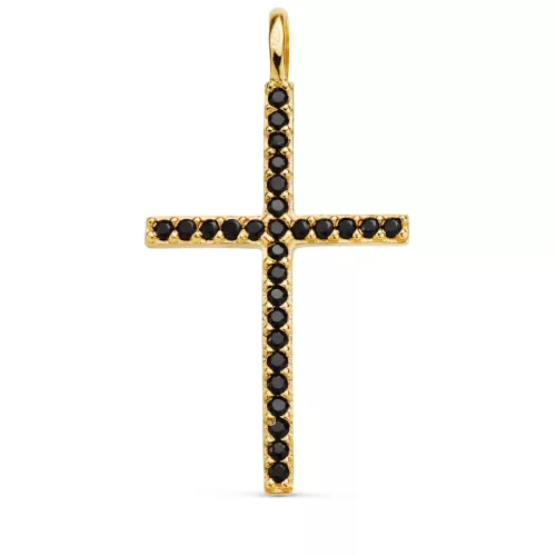 18K CRUZ ORO AMARILLO CON CIRCONITA NEGRAS 37 X 19 MM. ANILLA FIJA 1