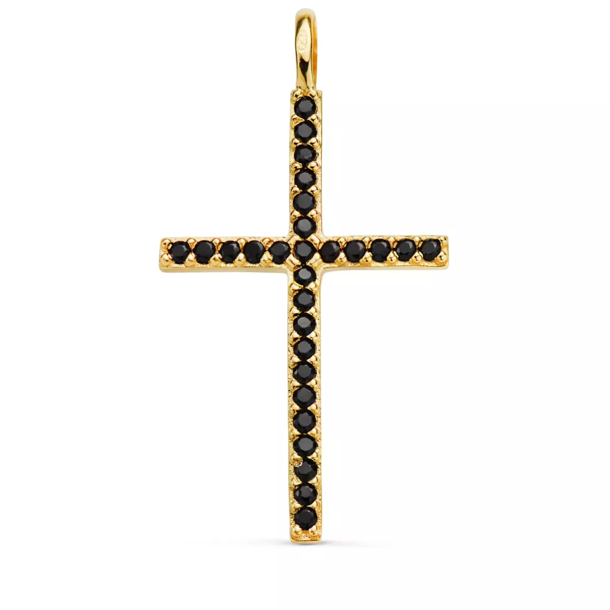 18K CRUZ ORO AMARILLO CON CIRCONITA NEGRAS 37 X 19 MM. ANILLA FIJA 1