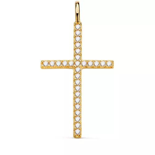 18K CRUZ ORO AMARILLO CON CIRCONITA BLANCAS 37 X 19 MM. ANILLA FIJA 1