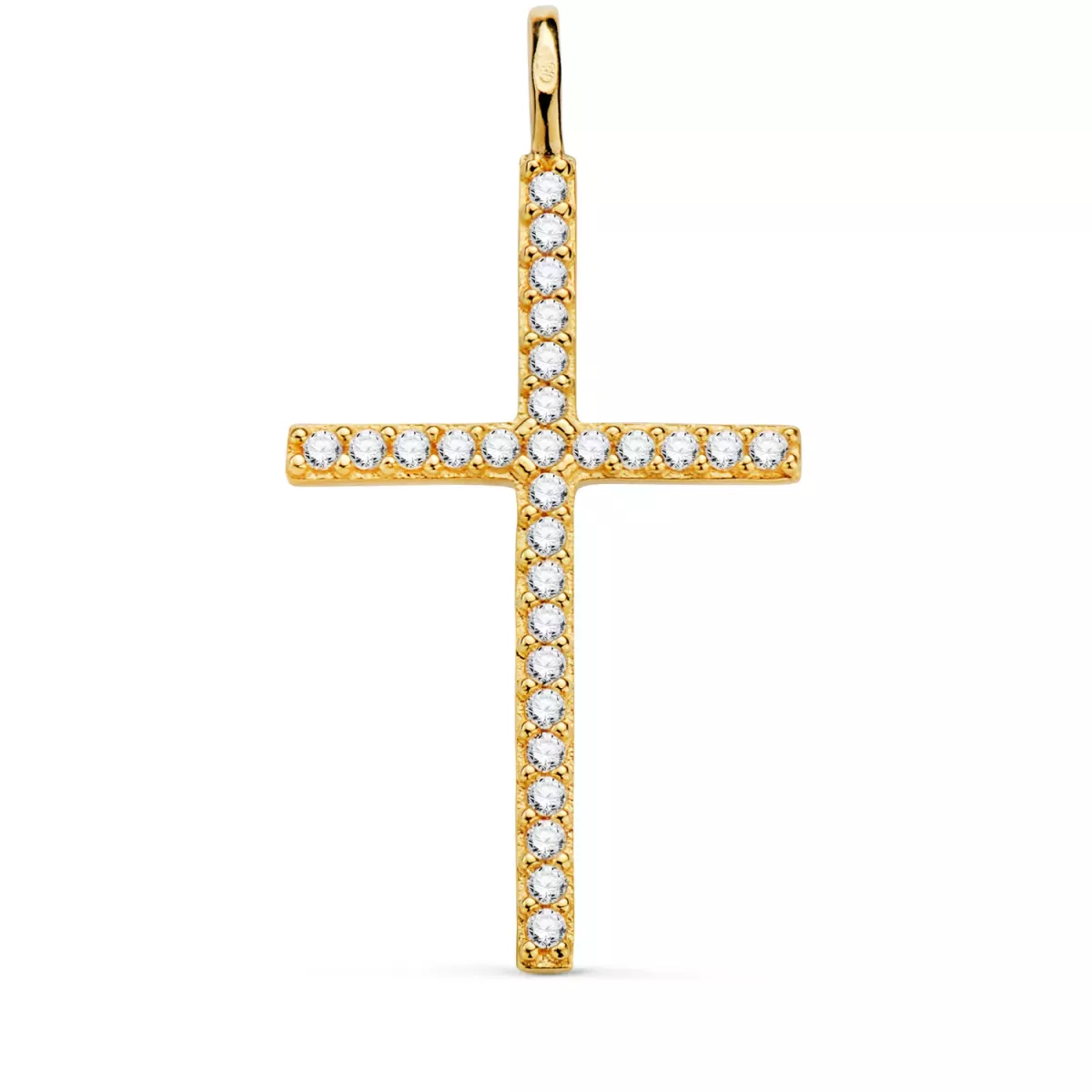 18K CRUZ ORO AMARILLO CON CIRCONITA BLANCAS 37 X 19 MM. ANILLA FIJA 1