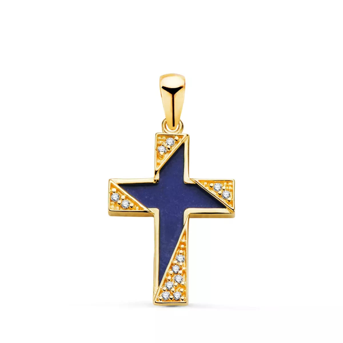 18K CRUZ ORO AMARILLO LAPIZLAZULI DETALLES CON CIRCONITAS. MEDIDA: 19 X 12