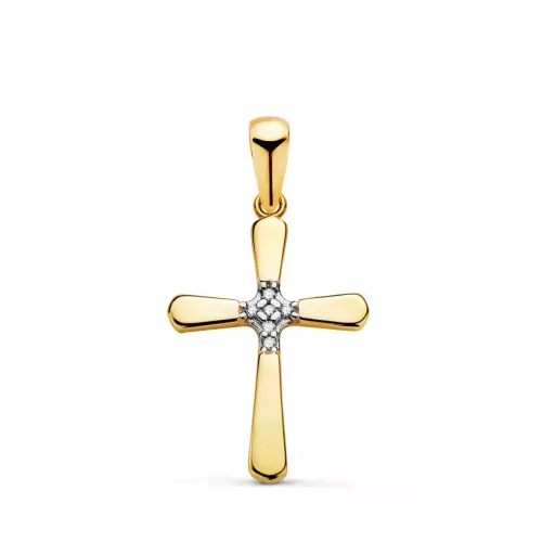 18K CRUZ ORO BICOLOR CON PARTE CENTRAL DE CIRCONITAS. MEDIDA: 18