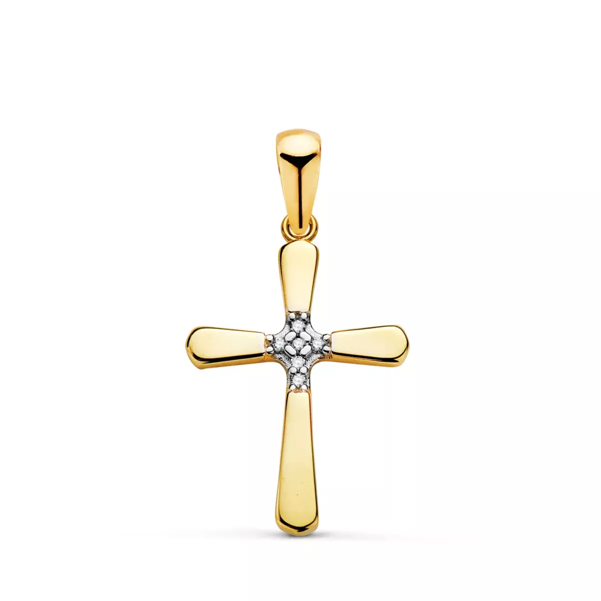 18K CRUZ ORO BICOLOR CON PARTE CENTRAL DE CIRCONITAS. MEDIDA: 18