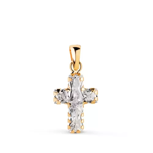 18K CRUZ ORO AMARILLO CON CIRCONITAS EN TALLA BAGUETTE. MEDIDA: 15 X 9,5 MM 0,34gr