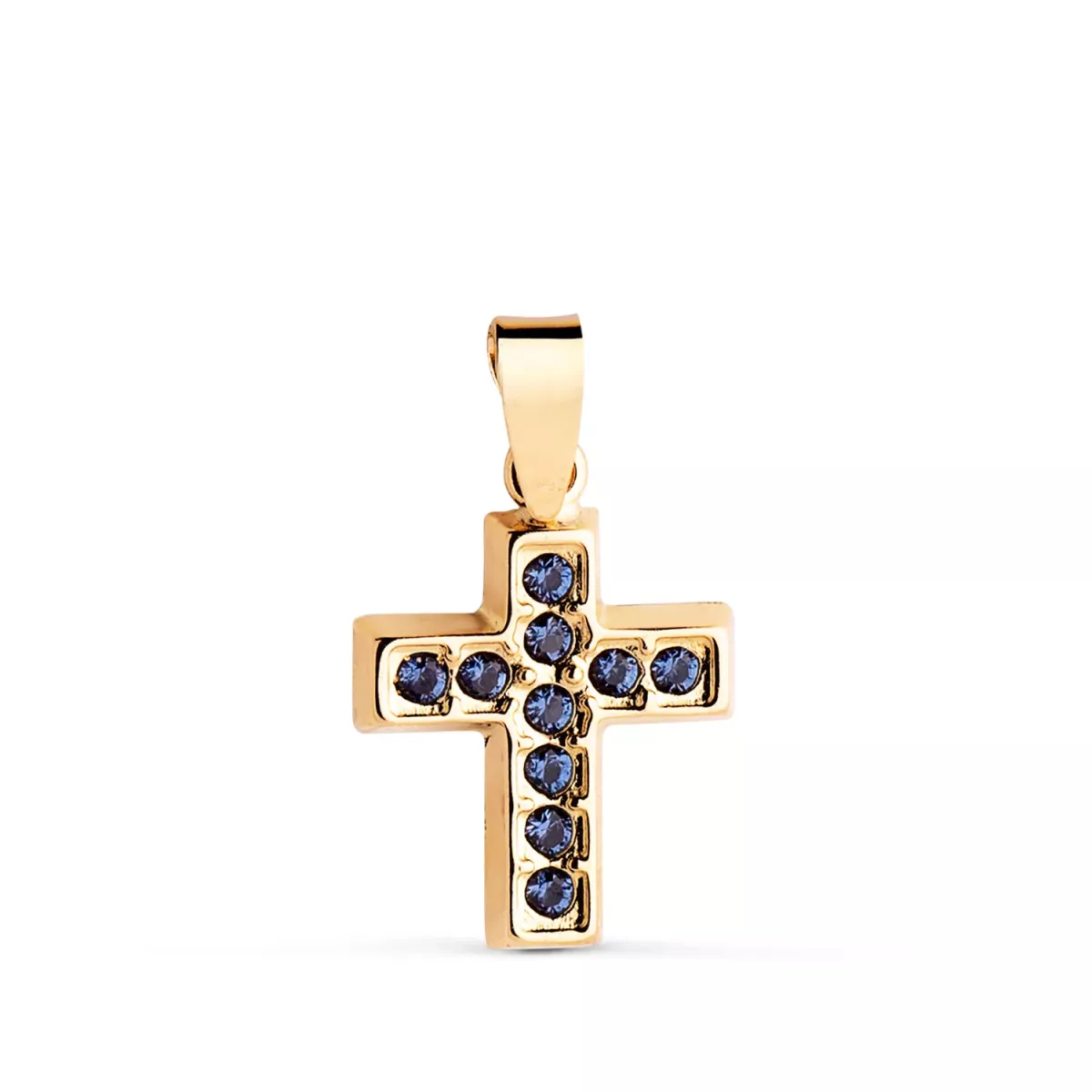18K CRUZ ORO AMARILLO CON CIRCONITAS AZULES. MEDIDA: 13
