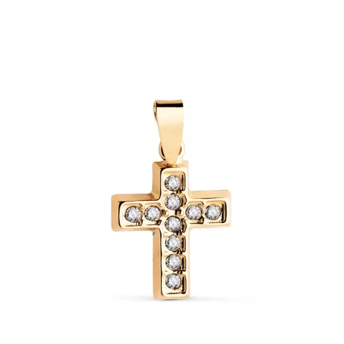 18K CRUZ ORO AMARILLO CON CIRCONITAS BLANCAS. MEDIDA: 13