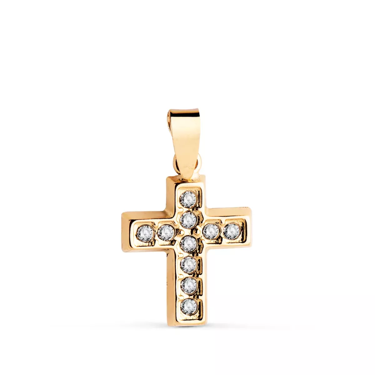 18K CRUZ ORO AMARILLO CON CIRCONITAS BLANCAS. MEDIDA: 13