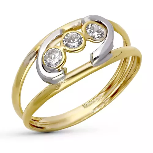 9K SORTIJA ORO BICOLOR DOBLE CUERPO MOTIVO CON CIRCONITAS. ANCHO: 8