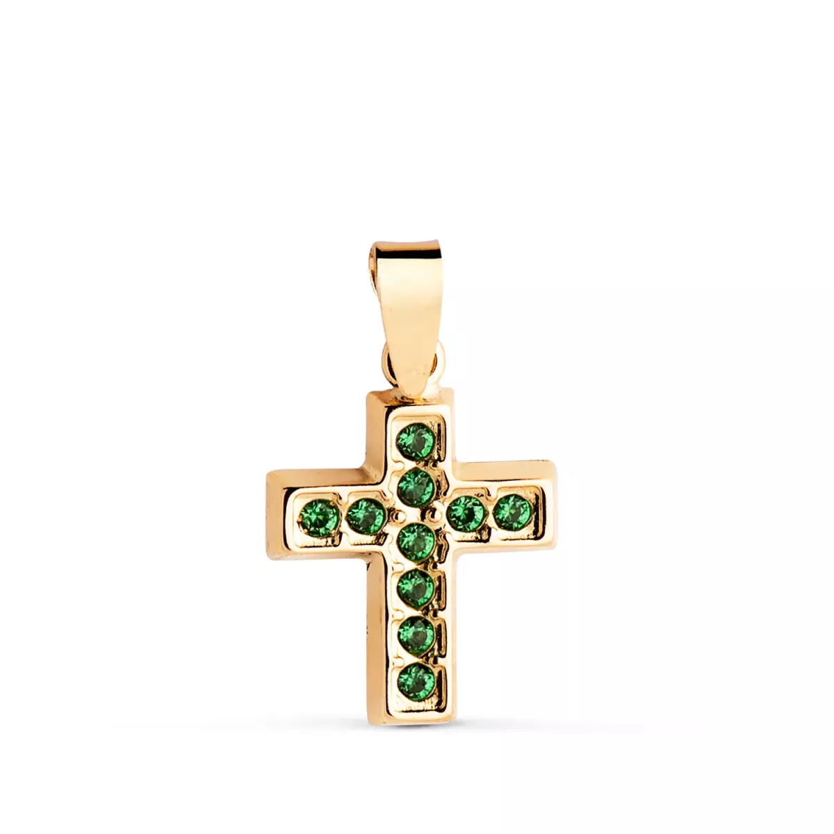18K CRUZ ORO AMARILLO CON CIRCONITAS VERDES. MEDIDA: 13