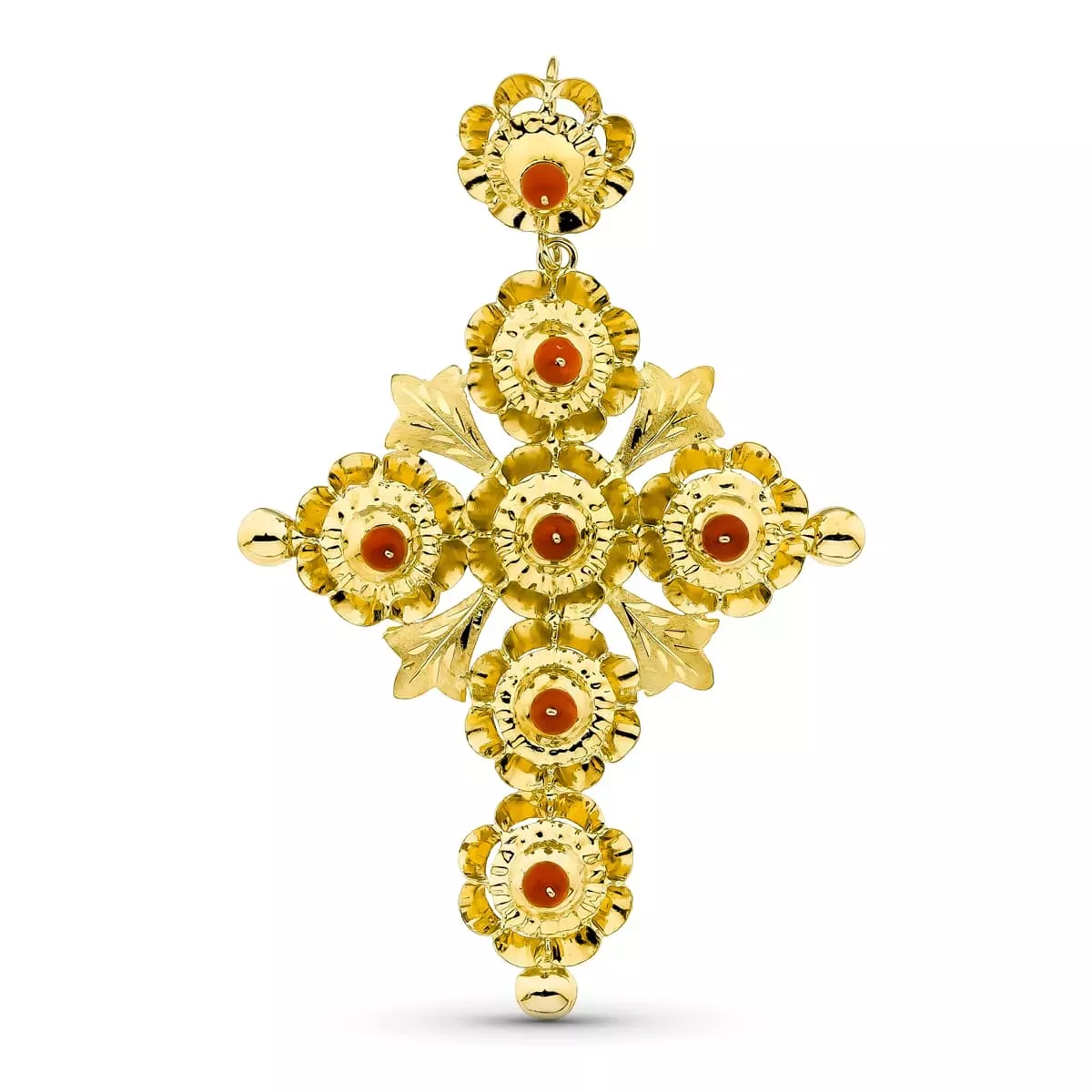 18K CRUZ ORO AMARILLO MANTILLA ARQUILLOS. 71X47 MM 8