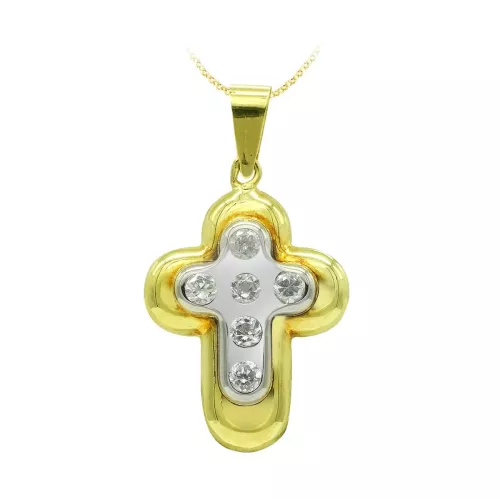 18K CRUZ ORO BICOLOR Y CIRCONITA 22X15 MM 1