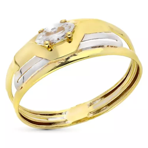 9K SORTIJA ORO BICOLOR CALADA CON CIRCONITA MARQUISE. ANCHO: 7 MM 1