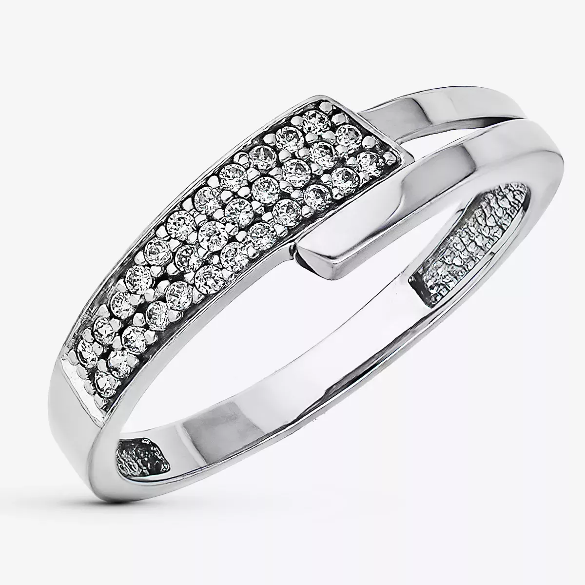 9K SORTIJA ORO BLANCO CALADA CON CIRCONITAS. ANCHO: 6 MM 2