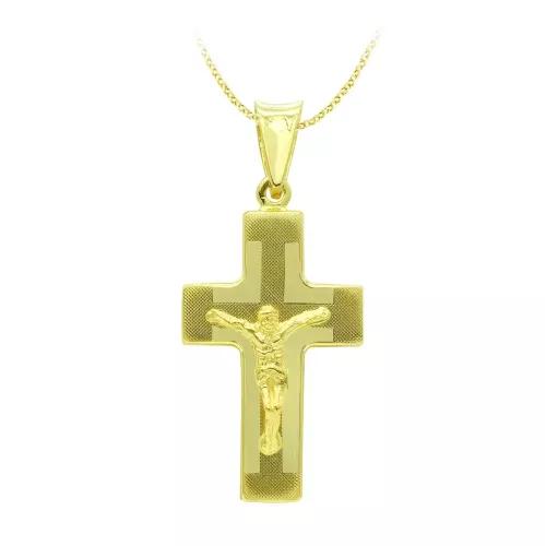 18K CRUZ ORO AMARILLO CON CRISTO LASER HUECA 27X15 MM 2