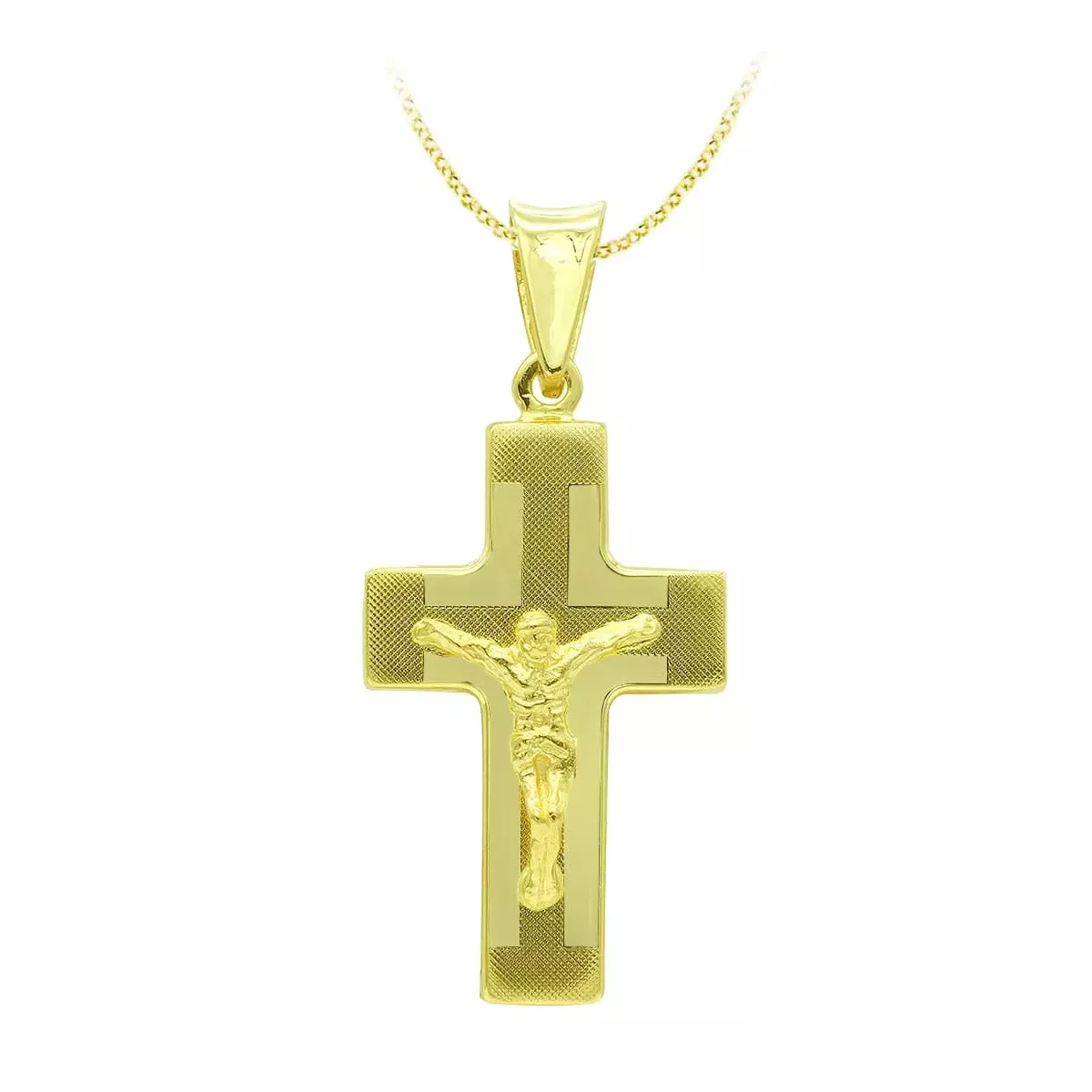 18K CRUZ ORO AMARILLO CON CRISTO LASER HUECA 27X15 MM 2