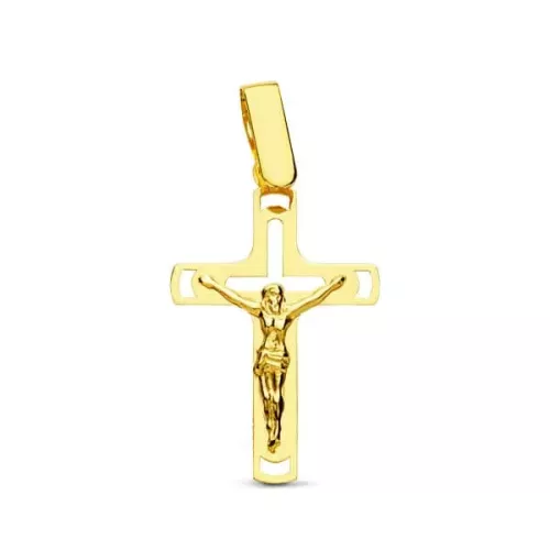 18K CRUZ ORO AMARILLO CON CRISTO CALADA LASER 0