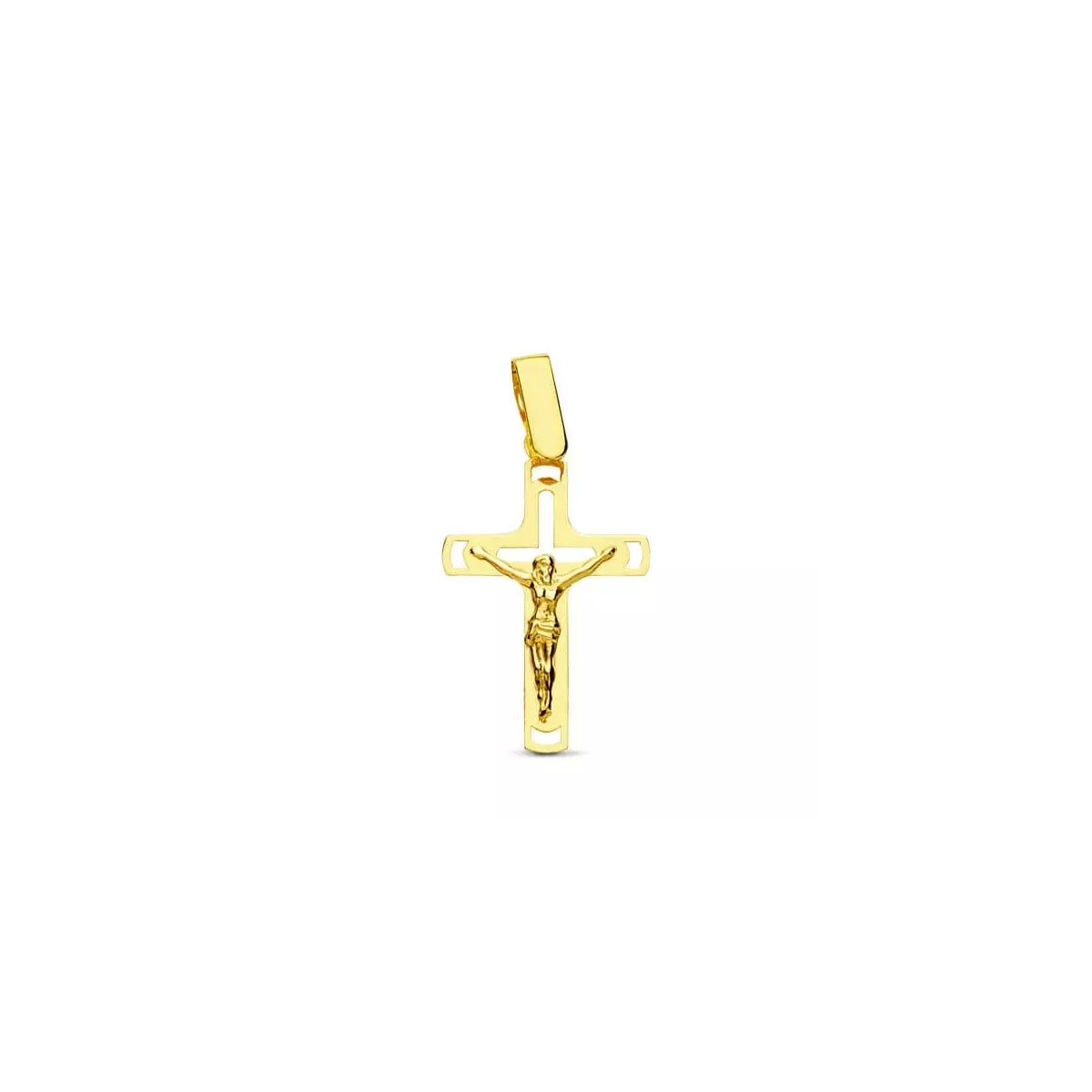 18K CRUZ ORO AMARILLO CON CRISTO CALADA LASER 0