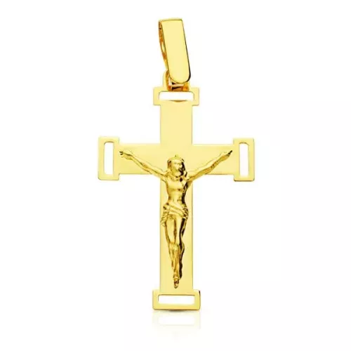 18K CRUZ ORO AMARILLO CON CRISTO GRANDE CALADA LASER 0