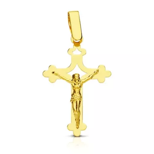 18K CRUZ ORO AMARILLO CON CRISTO GRANDE CALADA LASER 0