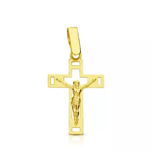 18K CRUZ ORO AMARILLO CON CRISTO CALADA LASER. 22X14 MM 0