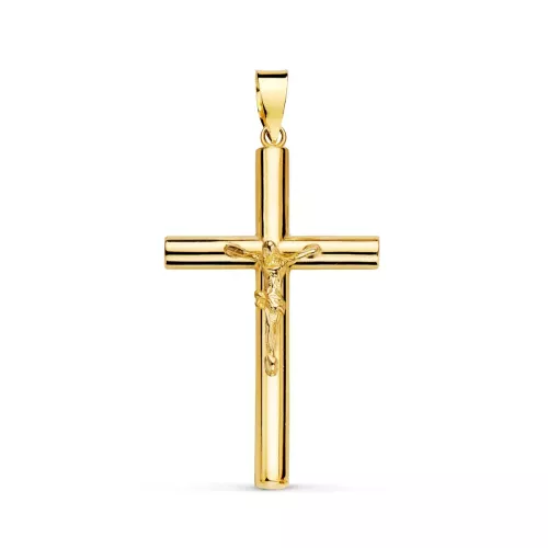 18K CRUZ ORO AMARILLO CON CRISTO TUBO HUECO. 30 X 18 X 3 MM 1