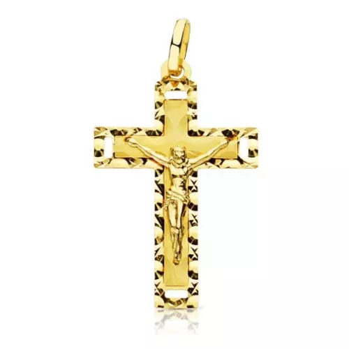 18K CRUZ ORO AMARILLO CON CRISTO TALLADA 27X17 MM 1