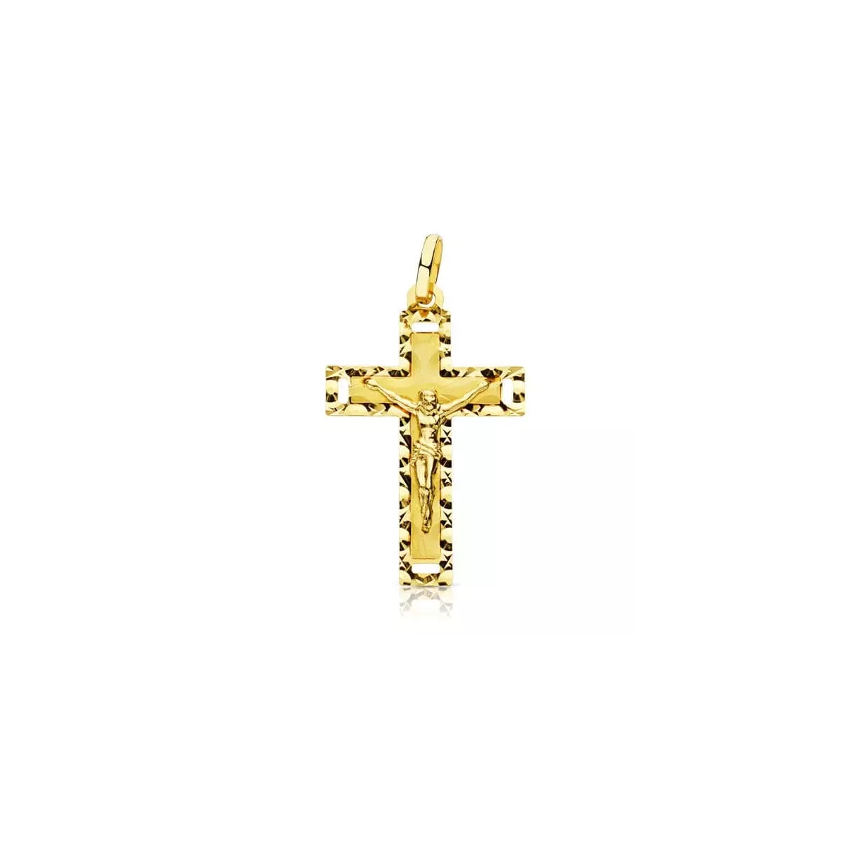 18K CRUZ ORO AMARILLO CON CRISTO TALLADA 27X17 MM 1