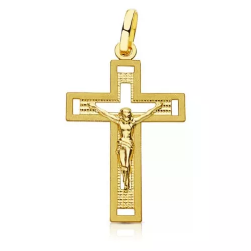 18K CRUZ ORO AMARILLO CON CRISTO TALLADA 28X17 MM 0