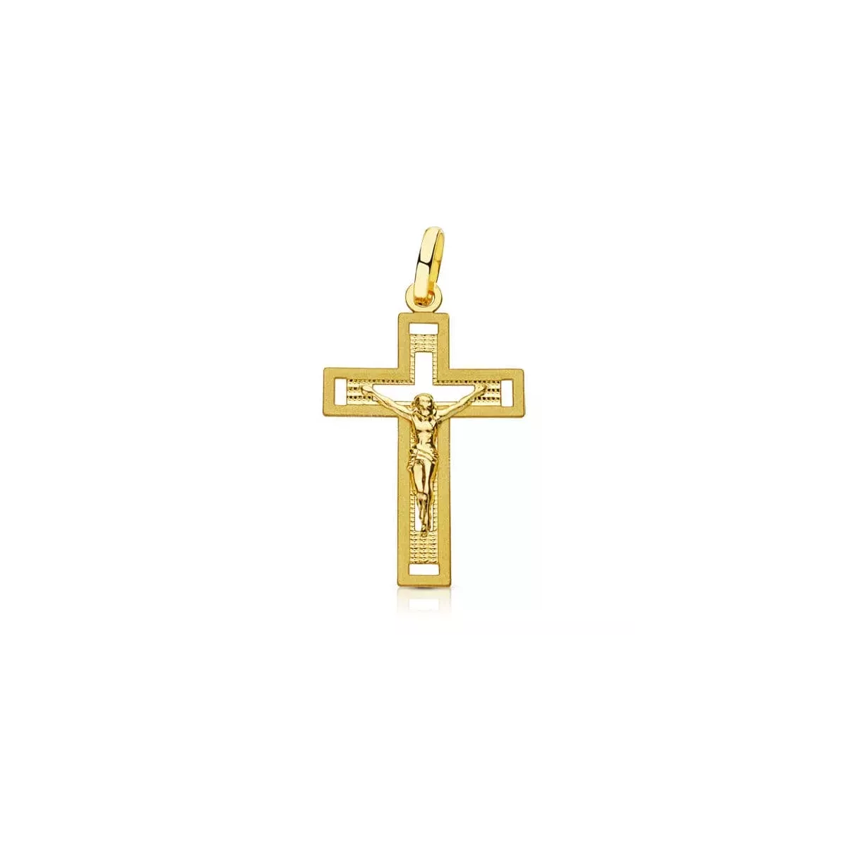 18K CRUZ ORO AMARILLO CON CRISTO TALLADA 28X17 MM 0