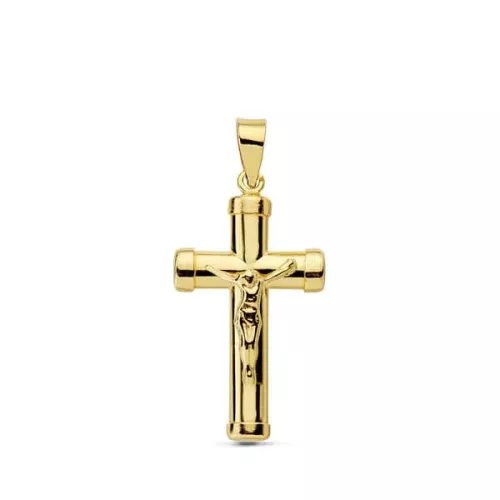 18K CRUZ ORO AMARILLO CON CRISTO PALO OVAL 24X13 MM 1