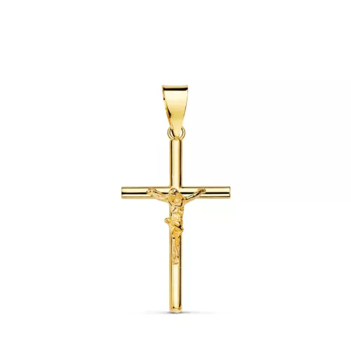 18K CRUZ ORO AMARILLO CON CRISTO TUBO HUECO 21 X 13 X 3 MM 0